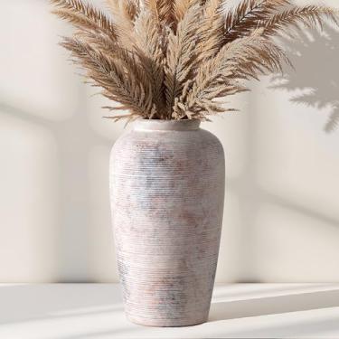 Imagem de Vaso de cerâmica de 28 cm para decoração de casa, vasos altos rústicos para flores secas, grama dos pampas, vaso texturizado minimalista para sala de estar, mesa de entrada, prateleira de mesa de