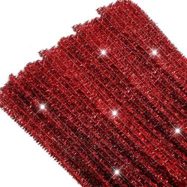 Imagem de Limpadores de cachimbo TOAOB Christmas Glitter Red 6 mm x 30 cm 100 un