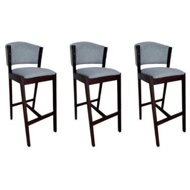 Imagem de Kit 3 Banquetas Altas de Madeira Maciça Ana em Linho Premium - Estilo 