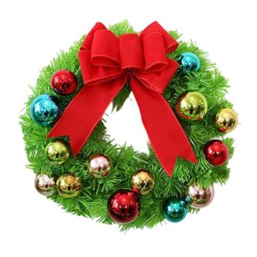 Imagem de Esquirla Guirlanda de Natal Artificial Guirlanda de Laço Realista com Bolas Enfeite Decoração de Natal para Parede Celebração de Feriado, 30cm