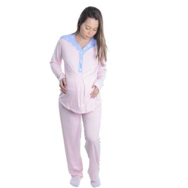 Imagem de Pijama Feminino Gestante Suede Victory, GG, Rosa