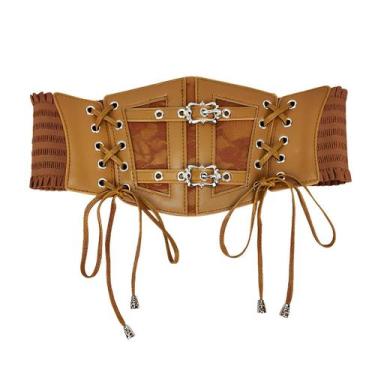 Imagem de Cinto Espartilho Modela Cintura Largo Elástico Laço Couro PU - Modas F