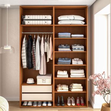 Imagem de Closet Luna 2 Gavetas 7 Prateleiras Creme/Freijó - Politorno