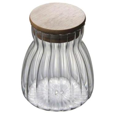 Imagem de Pote Hermético Com Frisos Tampa Bambu Recipiente Vidro 450ml - OUTRAS 