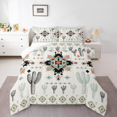 Imagem de Conjunto de edredom asteca de decoração ocidental, tamanho queen, estilo tribal, geométrico, tribo, preto e verde, para decoração de quarto de crianças e adultos