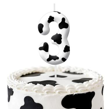 Imagem de Velas de aniversário de vaca, decoração de topo de bolo de 6 cm, decorações de aniversário de velas número 3, decorações de bolo de festa de aniversário, suprimentos de festa