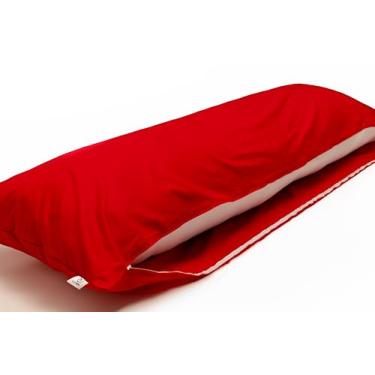Imagem de LUNOA Capa de almofada corporal com zíper - Feita no Japão - 63"x20" (160 x 50 cm) - 100% algodão - Tecido grosso e opaco - Lavável - LU9000R Vermelho cardeal