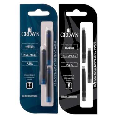 Imagem de Carga Para Caneta Tinteiro Crown Refil Original - CA32005A CA32005P (Tinta Azul ou Preta) Recarga Compatível de Canetas Tinteira Cartucho Universal Substituto Escrita Suave (AZUL)