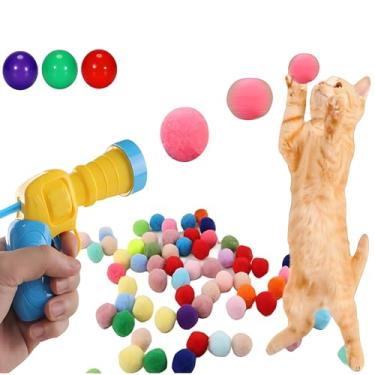 Imagem de Jumi lançador de brinquedo para gatos com 30 pompons e 3 bolas bônus, pistola de tiro interativa de bola de pelúcia para gatos internos