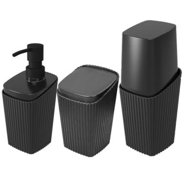 Imagem de Kit Banheiro Porta Escova Cotonete Dispenser New Square Preto