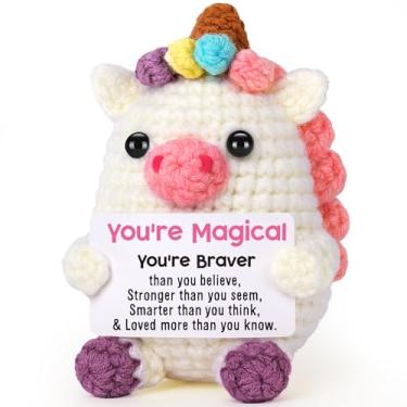Imagem de LEJIAJINW Mini Crochet Unicorn Positive Encouragement Gift - Affirmation Gifts for Her, Daughter, Sister, Friend - Cute Handmade Unicorn with Uplifting Card for Women Birthday Christmas Anniversary