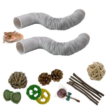 Imagem de MUYG 2 peças de túneis de plástico divertidos para hamster, tubo de plástico dobrável para hamster, túneis de gaiola com brinquedo para mastigar, esconderijo de treinamento para porquinhos-da-índia