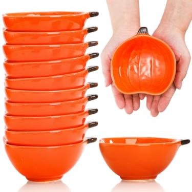 Imagem de Noamus 12 peças de ramequins de abóbora de cerâmica, tigelas seguras para forno de 170 g em forma de abóbora, mini assadeira laranja para pudim de suflê de creme brulee, molho de servir, condimentos
