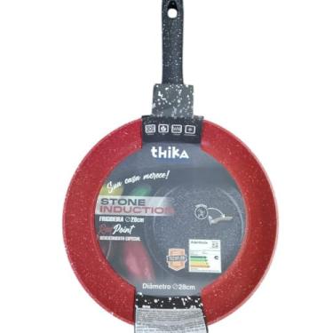 Imagem de Thika Frigideira Antiaderente Stone Induction, 28cm, Vermelha, Compatível com Fogão a Gás, Elétrico, Vitrocerâmico e Indução