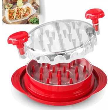 Imagem de Ferramenta de triturador de peito de frango com placa removível – Triturador de carne manual grande com tampa transparente e escova, alça ergonômica, lavável na lava-louças (vermelho)