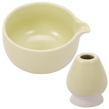 Imagem de ZFLYCANP Tigela de matcha cerimonial com suporte de batedor, kit matcha artesanal de estilo japonês, tigela matcha de cerâmica japonesa para uso doméstico (amarelo brilhante)