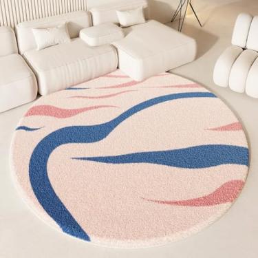 Imagem de Tapete de pelúcia grosso rosa para decoração de sala de estar, tapete redondo fofo para quarto, vestiário macio e fofo (140x140 cm/F)