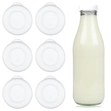 Imagem de 6 tampas de garrafa de leite de vidro de silicone, tampas de substituição de garrafas de vidro de silicone de 48 mm de diâmetro para Libbey & Stanpac garrafas de copos de leite reutilizáveis e tampas