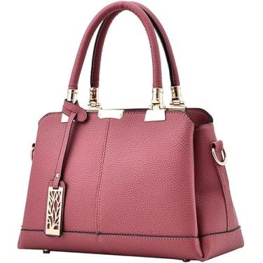 Imagem de Bolsa Feminina Lychee Pattern Top Handbag Tote Bag Pasta Com Alça De Ombro De Couro Destacável, Pink