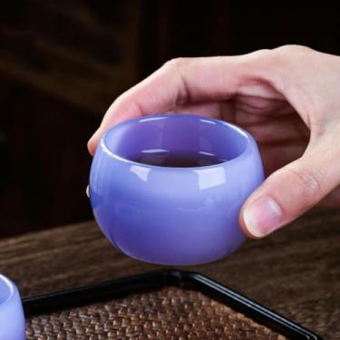 Imagem de Xícara de chá de porcelana de jade roxa com pedra vitrificada, conjunto de chá estilo chinês, copo resistente ao calor, presente de festival