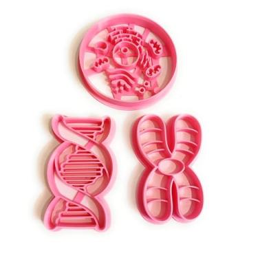 Imagem de Conjunto de 3 cortadores de biscoito de biologia T3D, átomo de célula Adn, adequado para bolos, molde de biscoito e fondant para guloseimas caseiras