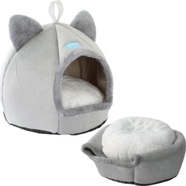 Imagem de Cama Casa Toca Iglu Tenda Caminha Cabana para Gatos Pets Cinza - Duke & Dixie