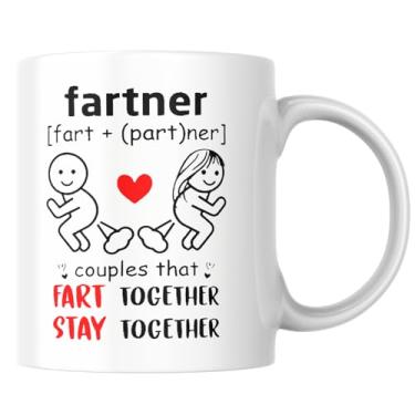 Imagem de Caneca engraçada de casal Fartner 325 ml, "Couples That Fart Together Stay Together" Presente novidade para casais, presentes de namorado e namorada