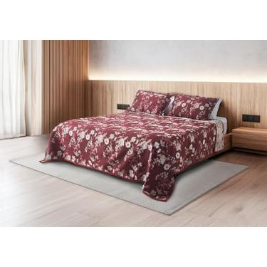 Imagem de Kit Cobre Leito Colcha Solteiro 2 Peças 1,80 x 2,30 MontBlanc Hibisco Cor Vermelho