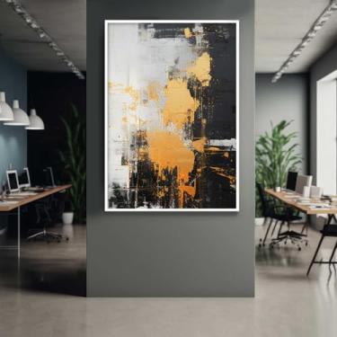 Imagem de Quadro com Moldura Abstrato Pintura Preto Branco Dourado Decorativo Grande Sala Quarto Hall