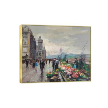 Imagem de BMZFYBS Arte de parede em tela reprodução de pintura famosa - imagens de moldura dourada para sala de estar - pôster e impressões de decoração de cais 60 x 75 cm 24 x 29 pol