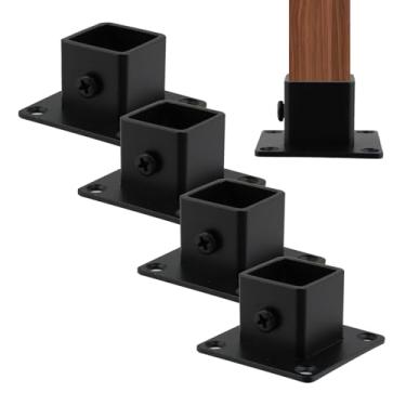 Imagem de Wealrit 4 peças base quadrada de poste de aço inoxidável, flange de âncora, pino de poste de âncora, suporte resistente para trilhos de deck, suportes de corrimão, pérgula, concreto, madeira/metal
