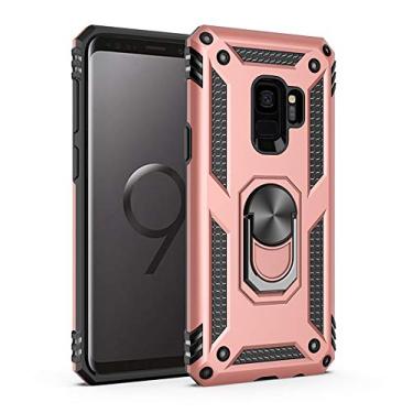 Imagem de SORAKA Capa para Samsung Galaxy S9 com suporte de anel capa protetora para Samsung Galaxy S9 capa traseira de policarbonato rígido com placa de metal para suporte magnético de telefone carro ouro rosa