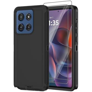 Imagem de Annymall Capa para Motorola Moto G Stylus 2025 com 2 películas protetoras de tela, resistente à prova de choque, proteção contra quedas de 3 camadas, capa protetora robusta de grau militar (preto)