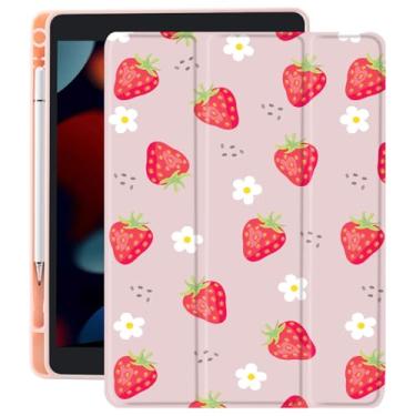 Imagem de CozyNestCY Linda capa feminina de morango para iPad 10,9 polegadas 10Th Kawaii Fruit Print Cover para iPad Capa estética com parte traseira transparente transparente hibernar/despertar automática à