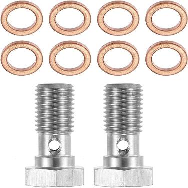 Imagem de Edinstry 2 peças de aço inoxidável AN3 3/8-24 rosca turbo linha de freio parafuso banjo com arruelas de cobre único comprimento do parafuso banjo 20 mm