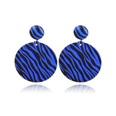 Imagem de Brincos femininos de zebra com estampa de zebra colorida de disco redondo, chiques e exagerados, acessórios de bijuteria para mulheres, Large, Plástico, Sem pedra preciosa