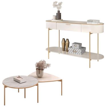Imagem de Aparador de Sala e Mesas de Centro Olivia D04 Off White - Mpozenato