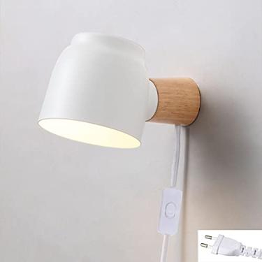 Imagem de Luminária de cabeceira ajustável em madeira de metal, design retrô, abajur giratório de metal com abajur de cama, luminária de leitura de parede, branca