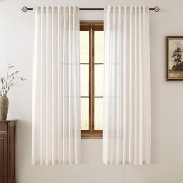Imagem de Cortinas de linho creme 183 cm de comprimento, conjunto de 2 painéis para sala de estar, bolso traseiro, varão, semitransparente, filtro de luz, cortina de janela para quarto, 182,88 cm de comprimento
