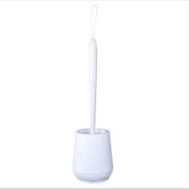 Imagem de Escova de vaso sanitário simples casa necessidades diárias limpeza conjunto de escova de vaso sanitário com base banheiro (branco)