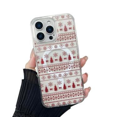 Imagem de ZTOFERA Capa de celular para iPhone 14 Pro Christmas compatível com Magsafe, design vintage de padrão de Natal bonito para Xmax, capa protetora rígida e transparente antiqueda para iPhone 14 Pro-vinho