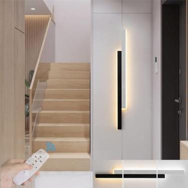 Imagem de Luminária de parede interna moderna regulável com controle remoto, linhas paralelas, design criativo, luminária de parede longa de metal minimalista, luminária de parede para sala de estar,