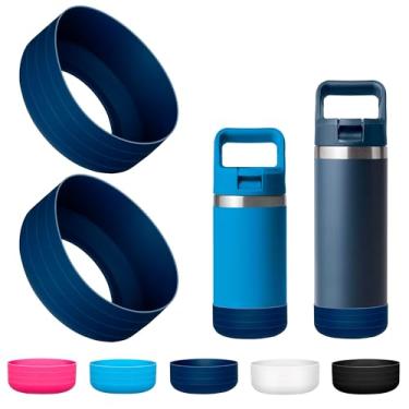 Imagem de Bluwing Bota de silicone com 2 peças para garrafa YETI Rambler Jr de 350 ml e 18 ml, capa protetora de silicone para copo Owala de 340 g e garrafa Yeti Rambler (azul-marinho, 2 peças)