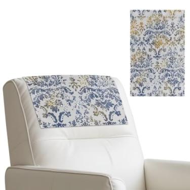 Imagem de Cugasmaru Protetor de encosto de cabeça reclinável de couro azul flor azul para poltrona reclinável, conjunto de 2 poltronas de couro sintético, protetor de sofá para sofá, assento de teatro lavável