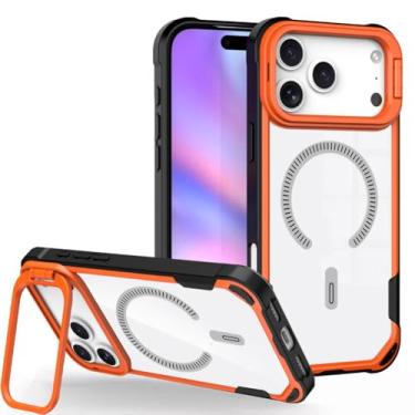 Imagem de LYJSMGZ Capa translúcida para iPhone 17Pro Max/17/17Pro/17Air, capa magnética de proteção contra quedas de nível militar, capa fina antiamarelamento com suporte, laranja, 17Pro