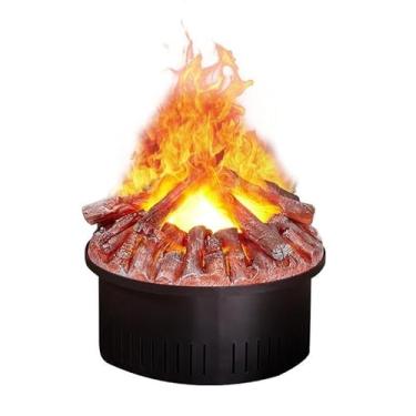Imagem de Lareira Decorativa Lareira elétrica redonda, conjunto de toras 17,7", inserção chama 3D, lareira a vapor água, controle remoto