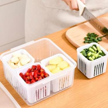 Imagem de Organizador de Alimentos com Tampa Transparente - Material Livre de BPA, Conservação Otimizada e Design para Geladeira (4 Divisorias)