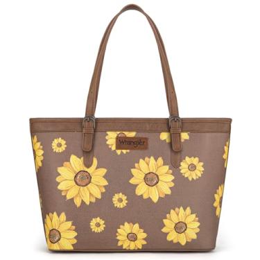 Imagem de Montana West Bolsa feminina Wrangler com estampa de girassol bolsa de ombro floral ocidental, Caqui, Large
