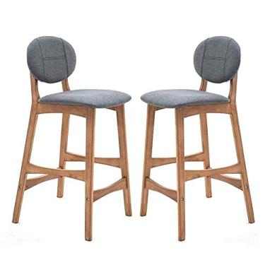 Imagem de UISLA Conjunto de 2 banquetas de bar de madeira para jantar, banco de bar, cozinha, pub, apoio para os pés, assento máximo de 200 kg/bege/seatheight65 cm
