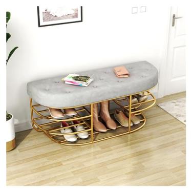 Imagem de Banco de sapateira, banco de sapato, banco de sapato, banco de sapatos com assento acolchoado acolchoado, banco de entrada, banco de armazenamento de sapatos de metal para entrada, corredor, mudroom